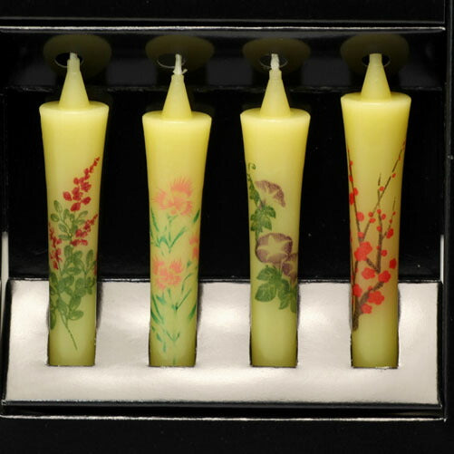 尚林堂のお線香山野のやすらぎ茶花6入桐箱少煙と東海製蝋のローソク絵ローソク花源氏アソート8本セット_尚林堂