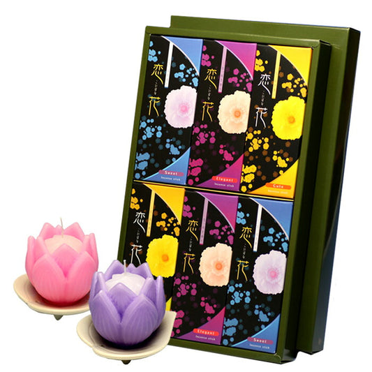 線香 贈答用 恋花 アソート 紙箱 尚林堂 と 花型 ローソク フルール 器付 2個 セット 東海製蝋 日本製