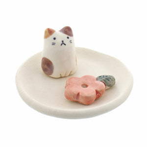 Mino ware Small Flower Cat Incense & Incense Burner Incense Plate 79830 Nippon Kodo